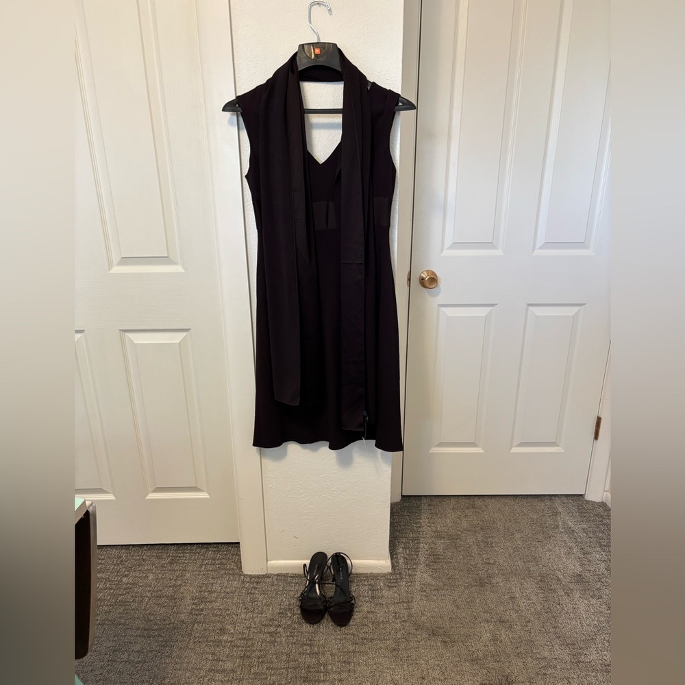 Ann Taylor Burgundy Dress V-Neck classic cut with matching shawl and shoes.